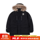 MLB25秋冬男女NY工裝防潑水鴨絨保暖連帽寬松羽絨服外套  黑色 XS