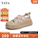 他她（TATA）后空運動(dòng)女涼鞋厚底透氣休閑板鞋女款秋新款CAS01BH4 粉/卡其/金 39