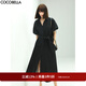 COCOBELLA氣質(zhì)通勤長(cháng)款襯衫裙女泡泡袖度假風(fēng)遮肉連衣裙FR901 黑色 L