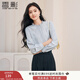 香影法式木耳邊襯衫女2025秋季新款含羊毛長袖職場襯衣霧霾藍上衣 航線藍 M 160/84A/95-110斤