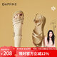 達芙妮（DAPHNE）涼鞋女羅馬風(fēng)一字帶坡跟夏季新款仙女風(fēng)配裙子沙灘鞋 杏色  跟高5cm 38 (240mm) 標準碼