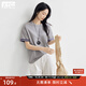 對白【100棉】時(shí)髦撞色正肩短袖T恤女2025夏新款寬松休閑圓領(lǐng)上衣 云灰色 M