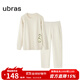 ubras半邊絨家居服情侶加絨加厚睡衣女加厚保暖睡衣套裝 豆乳白色-女款 【條紋褲款】 XL