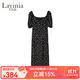 Lavinia Club拉維妮婭春夏新款法式碎花連衣裙女黑色氣質(zhì)一字肩泡泡袖茶歇長(cháng)裙 黑白花 S /160/84A