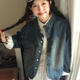 小野七天復(fù)古水洗女士牛仔外套2025秋季寬松韓版女孩學(xué)生百搭夾克上衣 深藍(lán)色 M