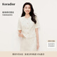 珂萊蒂爾2025年新款黑色蕾絲衫女短袖優(yōu)雅氣質(zhì)V領(lǐng)紐扣設計感上衣 淡青黃 M