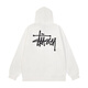 斯圖西（stussy）美式秋冬潮牌背面大logo印花拉鏈連帽開衫衛(wèi)衣厚外套 男女同款 白色 S (90-120斤)