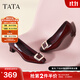 他她（TATA）通勤方扣高跟鞋女鞋黑色粗跟牛皮單鞋秋新款7YO02CQ4 酒紅 39