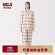 無(wú)印良品（MUJI）女式無(wú)側縫法蘭絨睡衣女士家居服女款純棉25年秋季套裝 女裝 粉紅色格紋 M （上裝160/84A 下裝160/66A）
