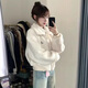 妙奕嘉仿羊羔絨外套女秋冬季2025年新款高級感棉服短款加絨小個子女學生 韓系翻領白色毛絨外套 均碼 【建議120斤內】