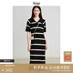 旅途原品（ltyp）明星同款真絲亞麻棉休閑V字翻領(lǐng)條紋針織連衣裙女中長(cháng)裙 杏黑色-經(jīng)典條紋-真絲亞麻棉 L -XL-165-170cm（現貨）