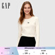 蓋璞Gap女裝2025秋季新款logo刺繡修身抽褶長(cháng)袖T恤休閑上衣834688 象牙白 S (160/84A) 亞洲尺碼