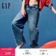 GAP女裝2025春新款切線(xiàn)設計無(wú)彈挺括中腰馬蹄形寬松牛仔褲727754