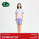 松山棉店萌寵條紋短袖短褲套裝情侶睡衣夏棉莫家居服寬松女士-紫色L
