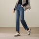 ESE-Y逸陽(yáng)加絨翻邊哈倫牛仔褲女2025秋冬新款闊腿寬松直筒小個(gè)子老爹褲 牛仔藍 28