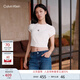 Calvin KleinJeans25夏季女士簡(jiǎn)約刺繡時(shí)尚ck辣妹正肩羅紋短袖T恤47AB212 101-象牙白 XXS