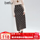 百圖（betu）女裝2025年冬季新款半身裙高級感氣質(zhì)格紋后開(kāi)叉高腰裙子2510T74 咖色格 M