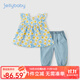 JELLYBABY女童套裝童裝甜美清新套裝夏季新款兒童女童嬰幼短袖套裝休閑衣服 藍(lán)色 100