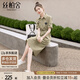 絲柏舍中長(cháng)款連衣裙2025春夏新款女裝開(kāi)叉收腰顯瘦襯衫裙