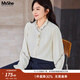 MsShe【法式刺繡垂感襯衫】大碼女裝2025秋裝胖mm高級感長(cháng)袖小衫 小衫-淺杏色現貨 3XL