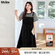 MsShe【條紋拼接假兩件連衣裙】大碼女裝2025夏裝胖mm顯瘦長(zhǎng)裙子 黑色現(xiàn)貨 2XL