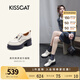 KISSCAT接吻貓女鞋[奧利奧]厚底樂(lè )福鞋女秋冬季新款百搭系帶JK真皮小皮鞋 米色牛皮革 38