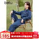 百圖betu女裝春季新款連體褲復古水洗牛仔襯衫工裝連體褲2401T69 牛仔色 S