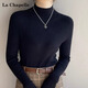 La Chapelle半高領(lǐng)小香風(fēng)內搭羊絨針織打底衫女秋冬款高級感毛衣 黑色 均碼