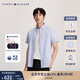 TOMMY HILFIGER【彈力牛津紡】夏季男裝休閑細條紋修身短袖襯衣襯衫男外套 藍白條紋0GZ L （推薦：140-155斤）