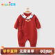 優(yōu)奇新生兒衣服紅色嬰兒滿月百天和尚服寶寶0-3月純棉綁帶哈衣a類
