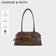 CHARLES&KEITH25秋新品腰帶式設(shè)計(jì)長柄腋下包斜挎包生日禮物CK2-20271613 Distressed Coffee咖啡色 M
