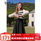 百圖betu女裝2025春季新款連衣裙圓領(lǐng)撞色拼接時(shí)尚波紋 裙子女2501T74 黑色 S
