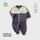 跳跳兔嬰幼兒寶寶加厚保暖奧粒絨套裝秋冬立領(lǐng)開(kāi)衫外套高腰休閑褲兩件套 灰藍色丨雙肩線(xiàn)條 120 【建議110-120CM，32-36斤】