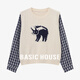 百家好（Basic House）Basic House/百家好假兩件針織衫女2025秋季格紋拼接圓領(lǐng)長(cháng)袖上衣 米白 M