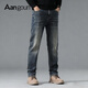 亞獅龍【長(cháng)絨棉】牛仔褲男修身直筒秋冬厚款彈力潮流高端復古藍色長(cháng)褲子 HR-1602復古藍 34