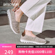 斯凱奇（Skechers）女鞋春秋網(wǎng)面一腳蹬平底鞋百搭休閑軟底淺口單鞋100838