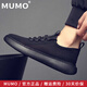 牧末（MUMO）品牌休閑男鞋透氣新款鏤空一腳蹬網(wǎng)面鞋子男輕便百搭布鞋男網(wǎng)眼鞋 黑色 39 標準皮鞋尺碼
