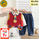 G.duck小黃鴨兒童套裝男女童衣服春秋季新款嬰幼兒毛衣秋裝男寶寶休閑褲 紅色三件套 尺碼1~2歲【 80-90cm】cm 90