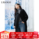 LAGOGO100%綿羊毛牛角扣中長(cháng)款大衣女拉谷谷2024冬新款黑色雙面呢 黑色 S