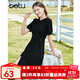 百圖betu女裝夏季新款連衣裙自然瘦腰泡泡袖短袖連衣裙女2304T90 黑色 M