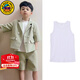G.DUCKKIDS男童西裝套裝夏季帥氣短袖休閑小童女童小西裝禮服兒童西服三件套 綠色三件套 130 cm