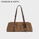 CHARLES&KEITH絨面包掛腋下法棍包餃子包生日禮物送女友CK2-30671819-1 Mocha Brown摩卡棕 M
