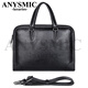 ANYSMIC奢侈高端品牌男士公文包商務(wù)真皮手提包頭層牛皮橫款電腦包休閑包 黑色 38*28*8cm