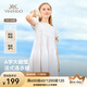 英氏（YEEHOO）女童連衣裙兒童裙子夏季薄款純棉淑女公主裙中大童裝洋氣夏裝新款 泡泡袖-白色 130
