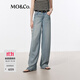MO&Co.牛仔褲春夏洗舊褪色灰藍磨白高腰長(cháng)直筒垂感闊腿褲摩安珂 牛仔藍色 建議和客服確認尺碼哦 M /M 建議和客服確認尺碼哦