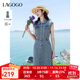 LAGOGO翻領(lǐng)無(wú)袖牛仔連衣裙女拉谷谷2025年春夏新款通勤A(yíng)字裙子 淺牛仔藍 S