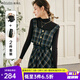 Olrain 歐芮兒法式時(shí)尚套裝女裝秋季時(shí)尚背心收腰傘裙兩件套 格子 XL