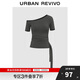 UR2025秋季新款女裝斜肩領(lǐng)褶皺綁帶短款修身T恤UWG450182