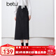 百圖betu女裝秋季新款半身裙新復古回潮高腰牛仔裙裙子女2409T76 黑色 L