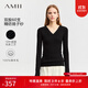 AMII女裝2025秋季新款修身顯瘦揚子紗V領(lǐng)全羊毛毛衣女針細 黑色 L 165/88A